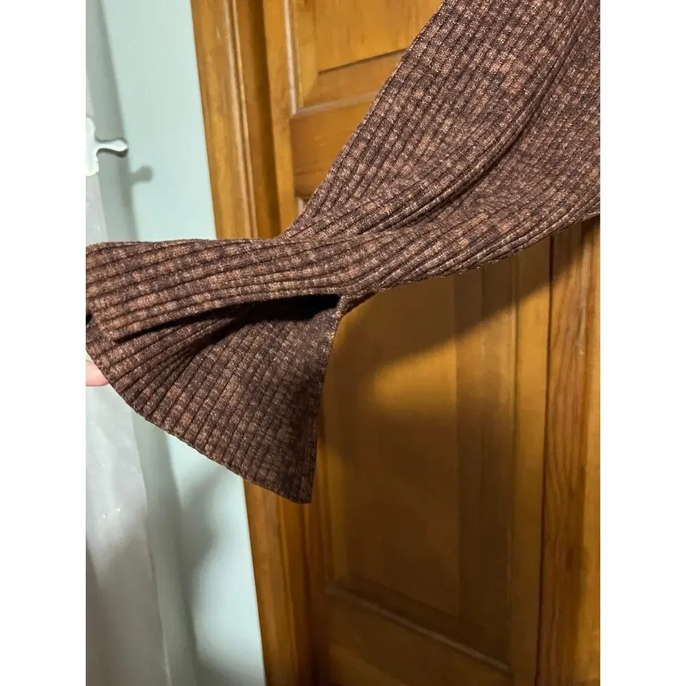 Abercrombie & Fitch Women's Soft A&F Ribbed Bell Sleeve Sweater Brown Size XL - Picture 6 of 11